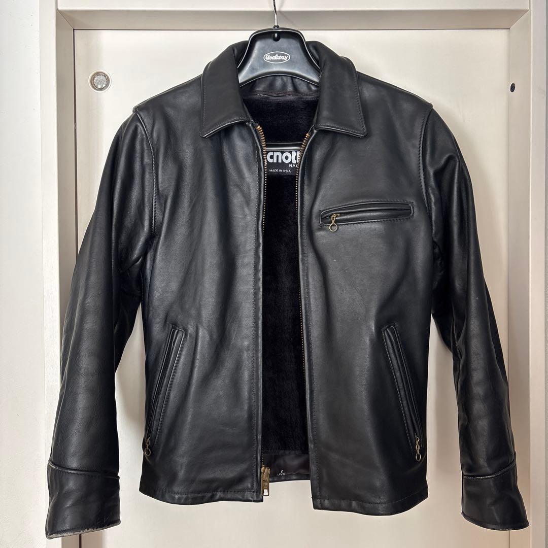Schott NYC ブラックレザーシングルライダースジャケット