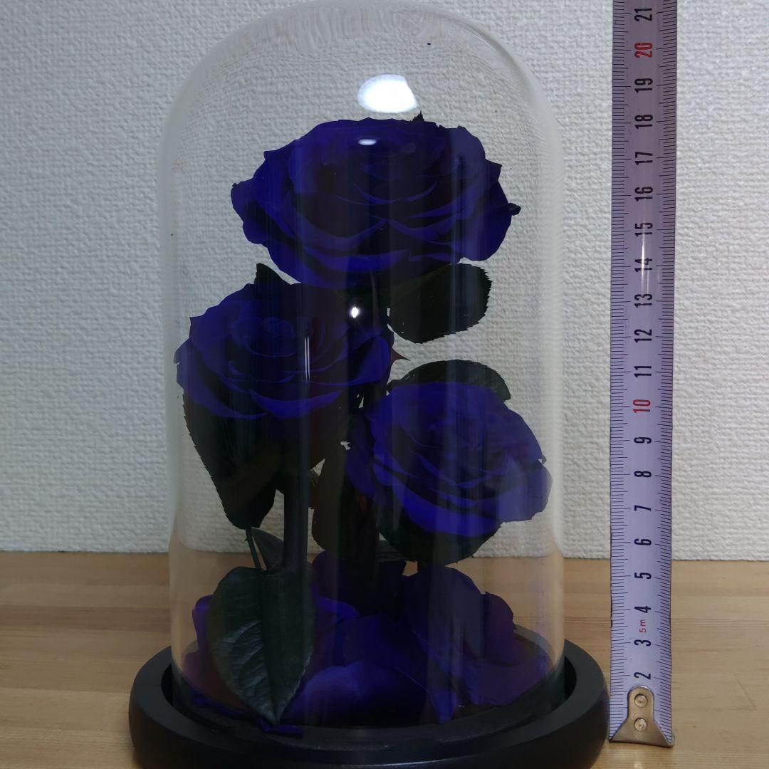 プリザーブドフラワー　ガラスドーム　 ローズメリア 3輪　ブルー　青