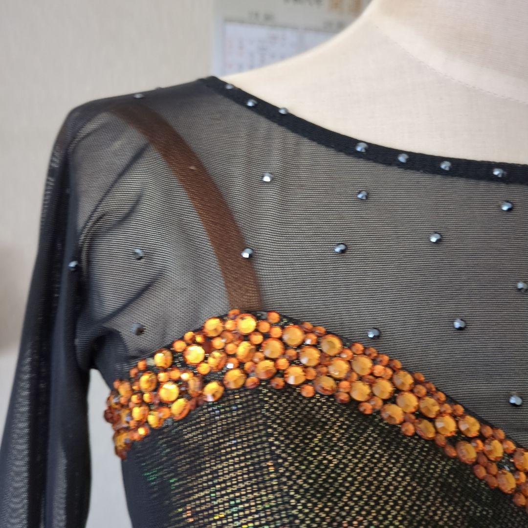 ma品 タカダンス 社交ダンス用黒ドレス 長袖 スパンコール&チョーカー付