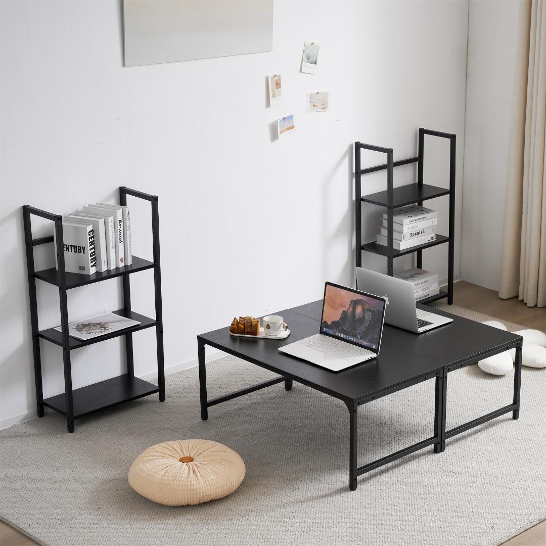 【新品】ブラック パソコンデスク ラック付き 木製 学習デスク