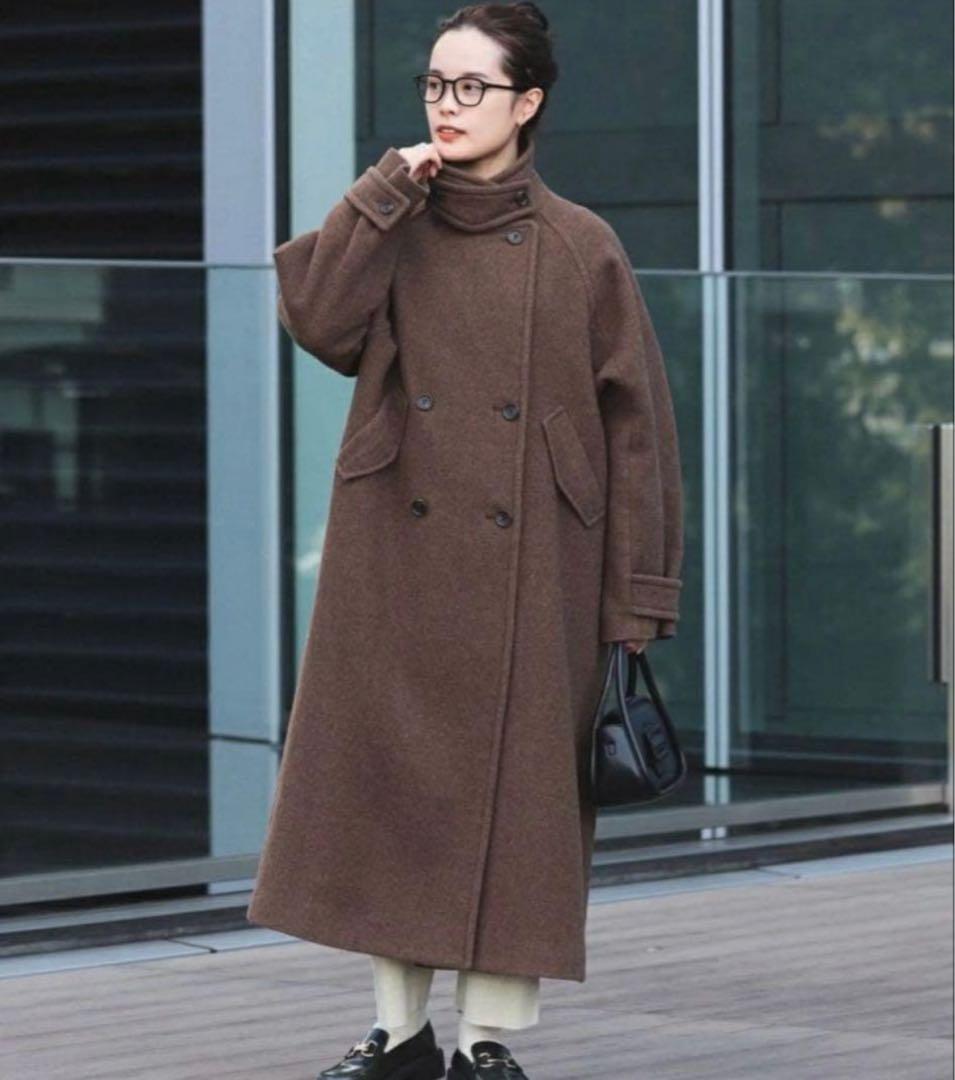 Ray BEAMS スタンドカラー ダブル ロングコート