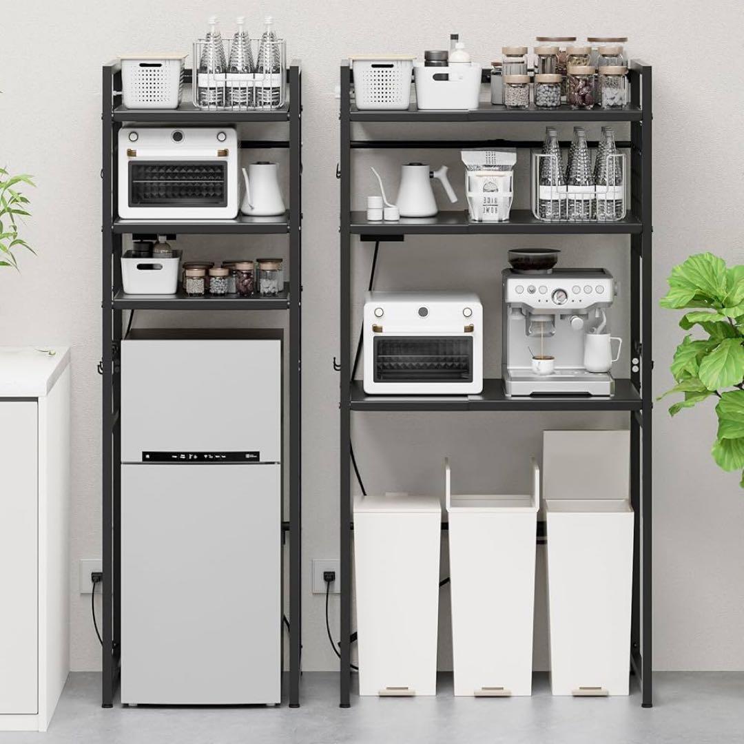 ゴミ箱上ラック 冷蔵庫上ラック 幅50~80cm伸縮可 2口コンセント付き 3段