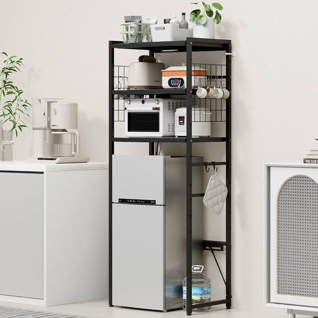 ゴミ箱上ラック 冷蔵庫上ラック 幅50~80cm伸縮可 2口コンセント付き 3段