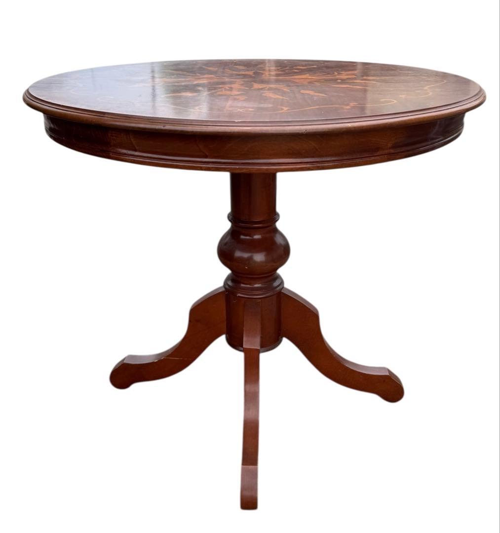 高級 イタリアアンティーク家具 象嵌細工 ダイニングテーブル80cm猫脚