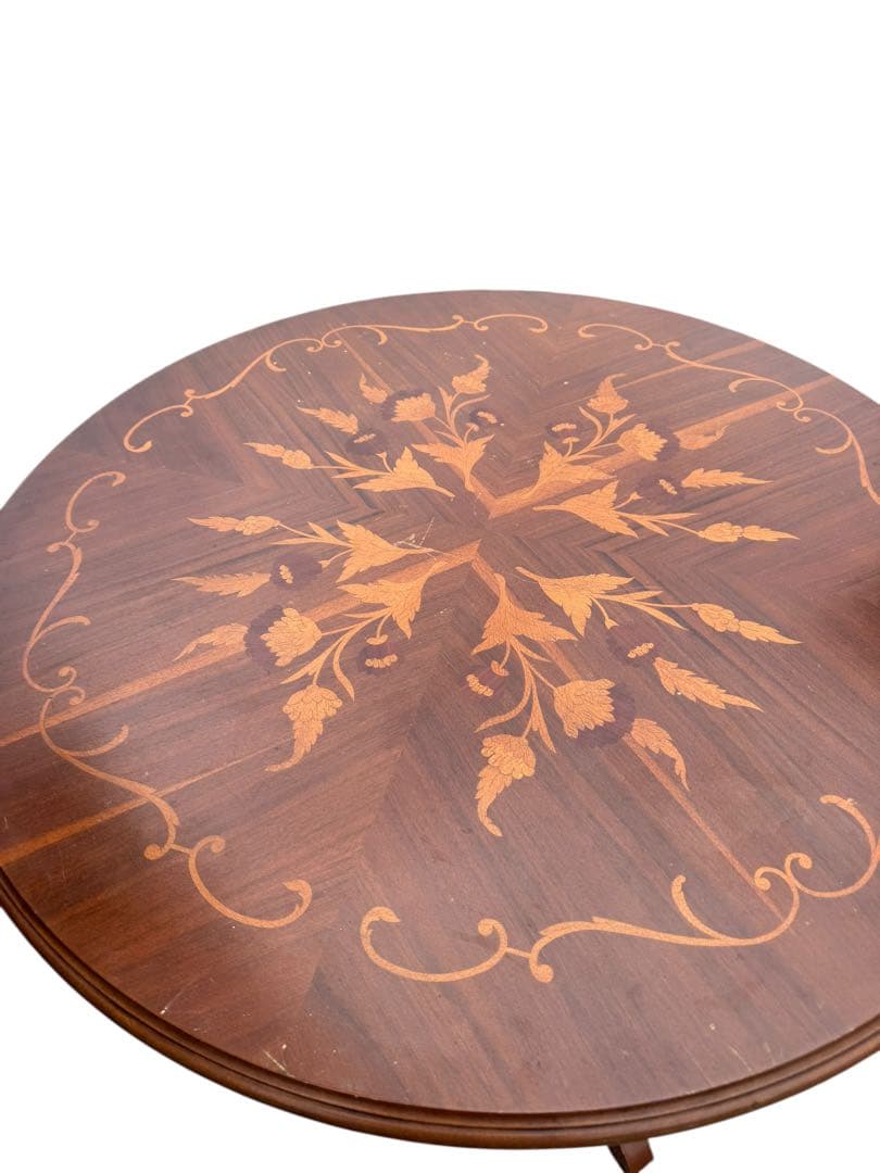 高級 イタリアアンティーク家具 象嵌細工 ダイニングテーブル80cm猫脚