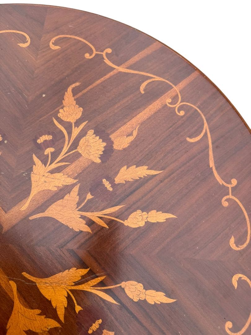 高級 イタリアアンティーク家具 象嵌細工 ダイニングテーブル80cm猫脚