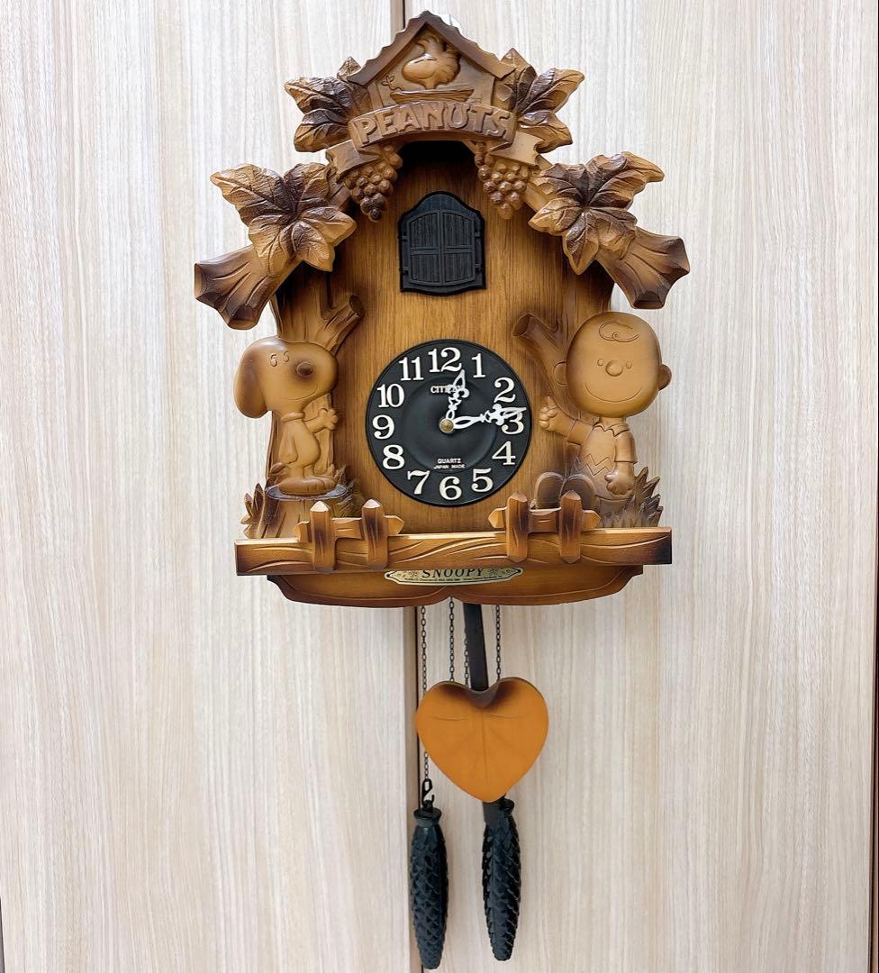 美品✨シチズン スヌーピー　鳩時計　からくり時計　ヴィンテージ　クォーツ　木彫り
