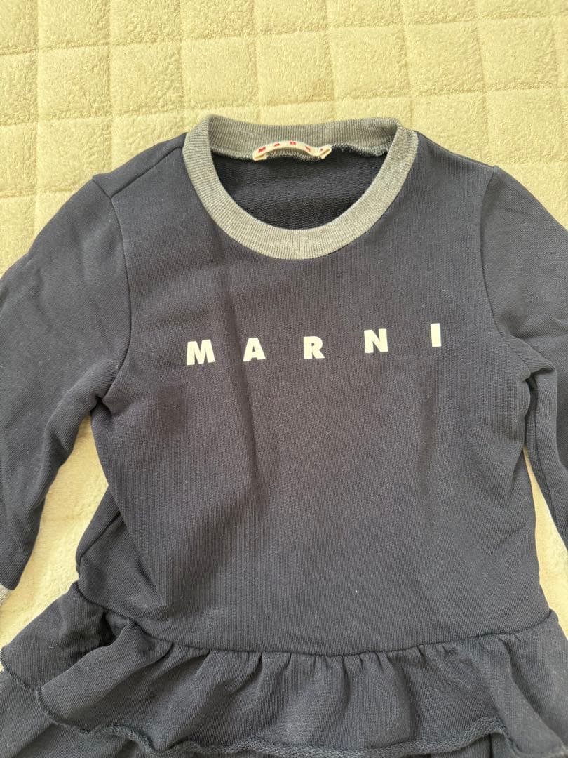MARNI キッズ フリル付きワンピース ネイビー/グレー