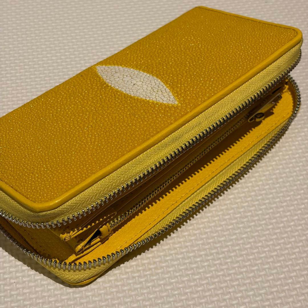 スティングレイ 長財布 ガルーシャ エイ革 ラウンドファスナー 天眼 イエロー