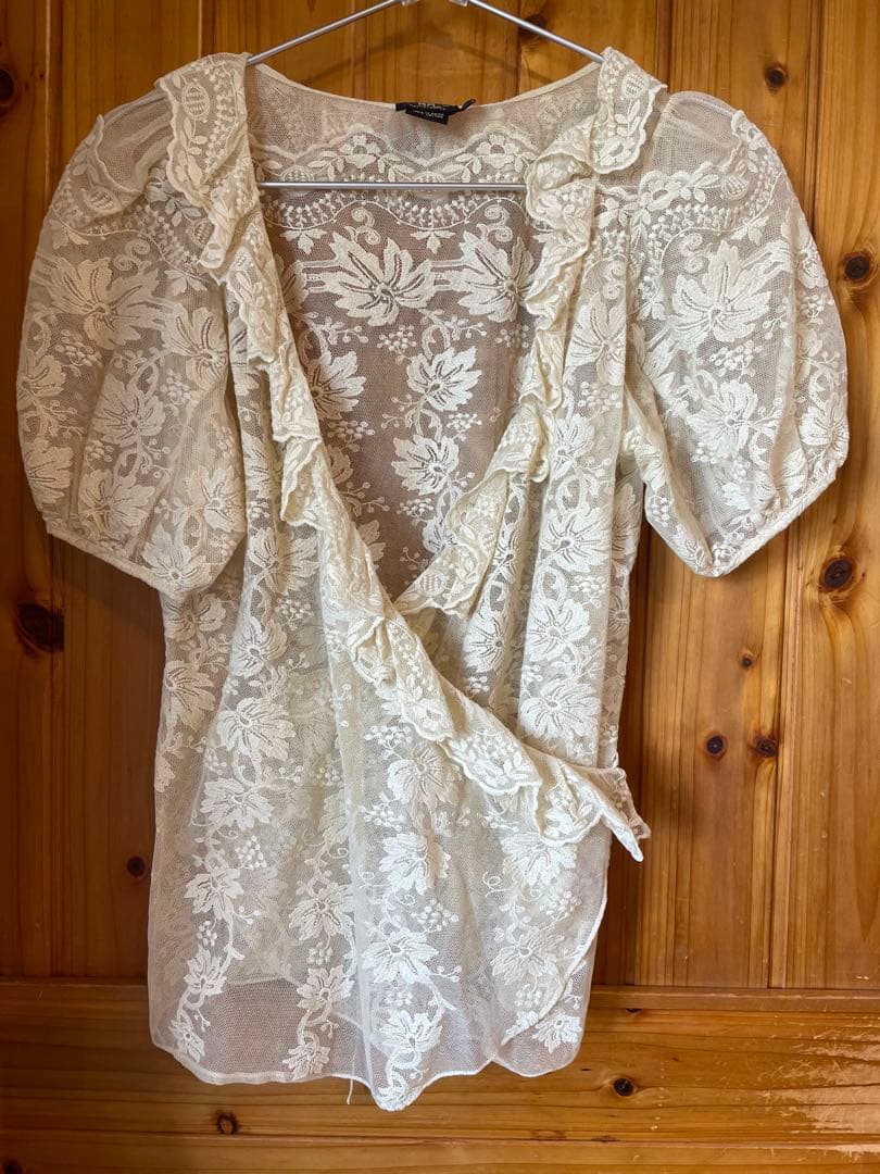 ダブルアールエル Ralph Lauren アイボリー花柄レーストップス