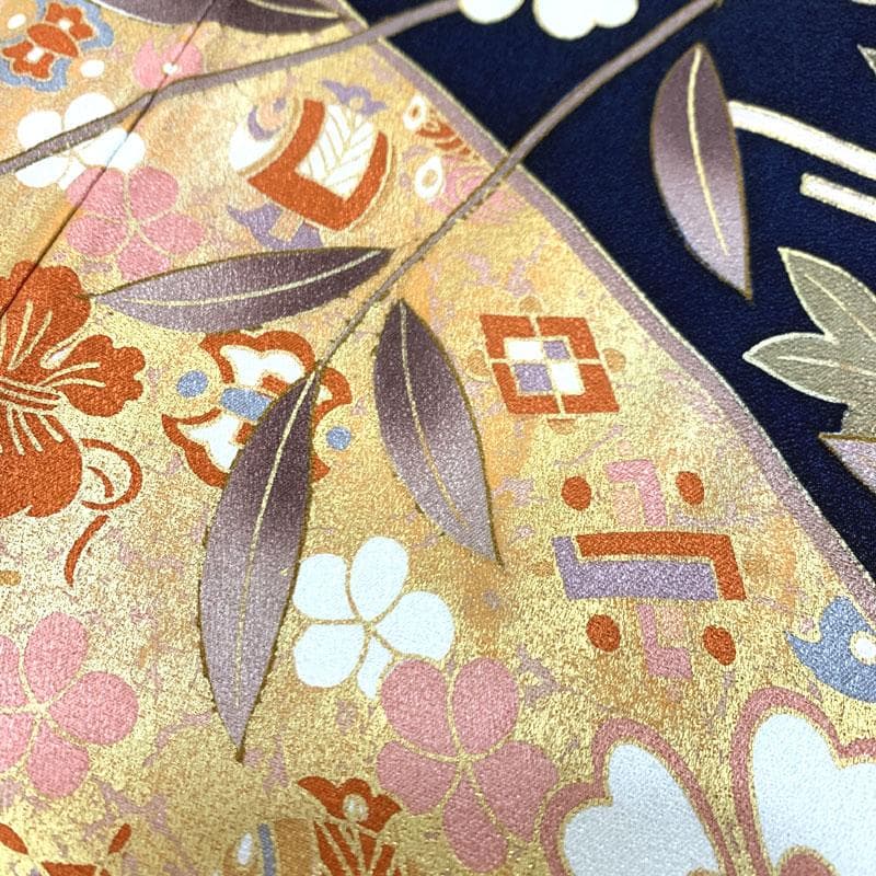511z40,510u18,411y5,小物類〇振袖 金彩 金駒刺繍 濃紺色