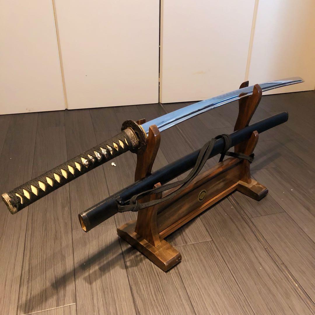 高級模造刀　居合刀　樋入り刀身　黒拵え　亜合金刀身