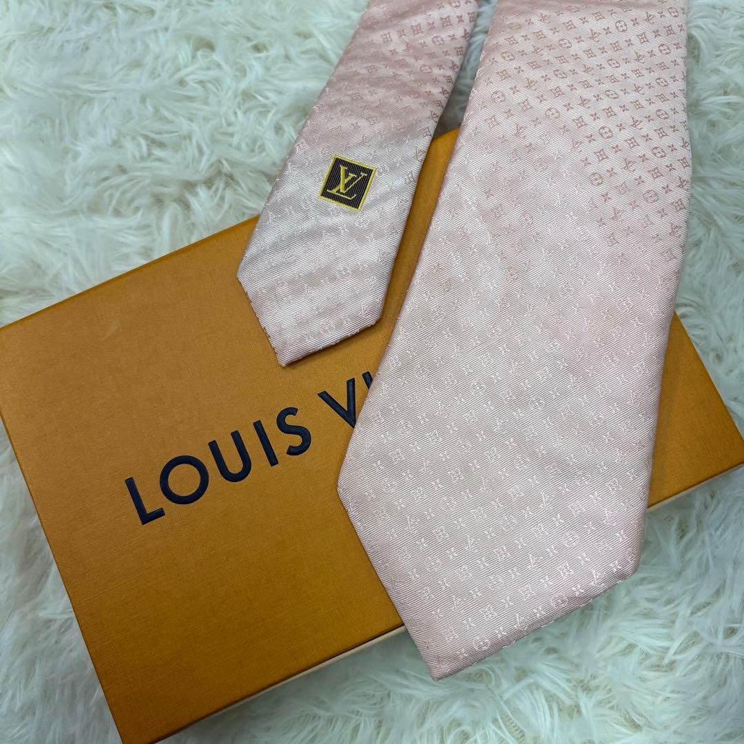 LV ルイヴィトン モノグラム ジャガード 現行 シルク ネクタイ ピンク