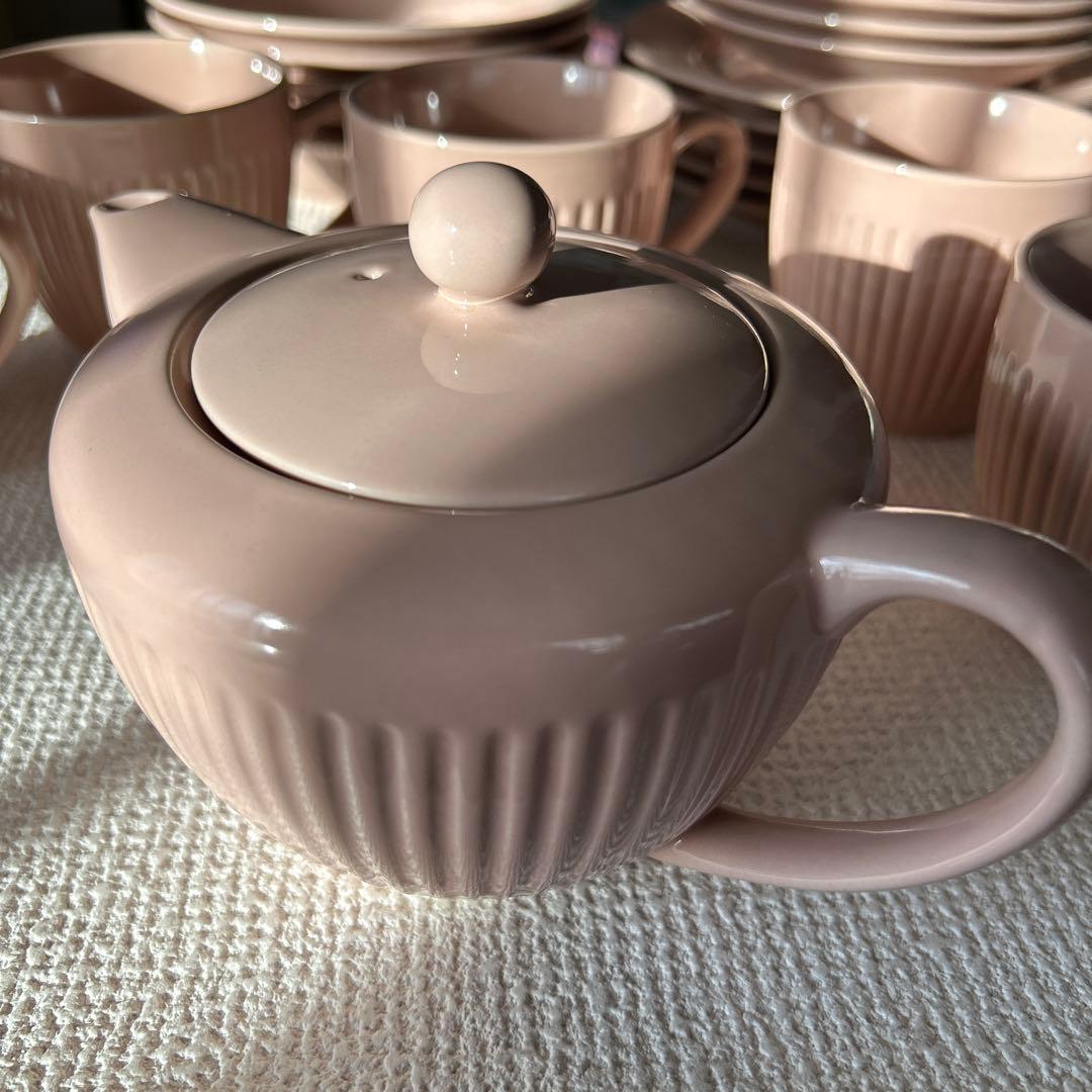 サーモンピンク陶器プレートセット　5客揃い　未使用