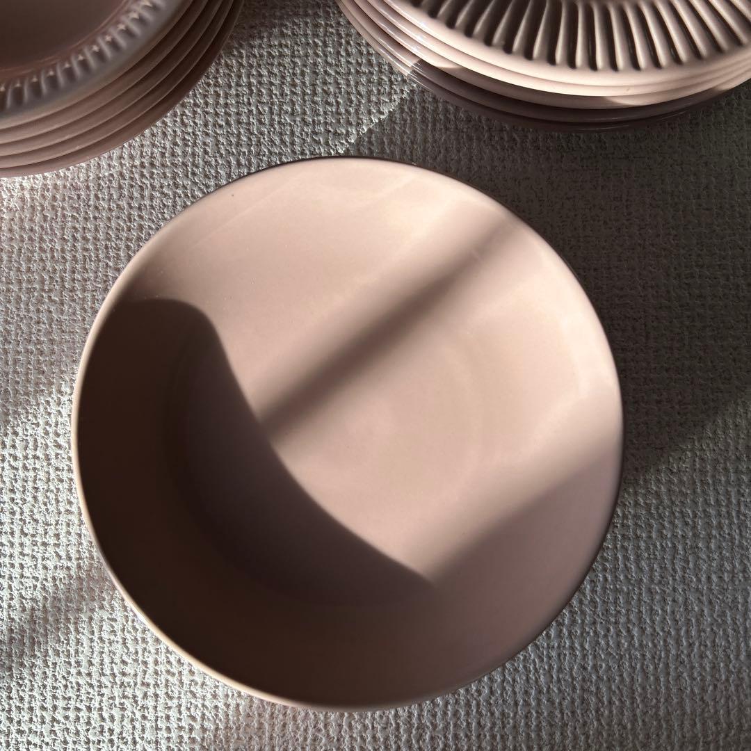 サーモンピンク陶器プレートセット　5客揃い　未使用