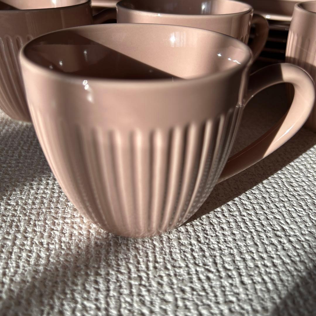 サーモンピンク陶器プレートセット　5客揃い　未使用