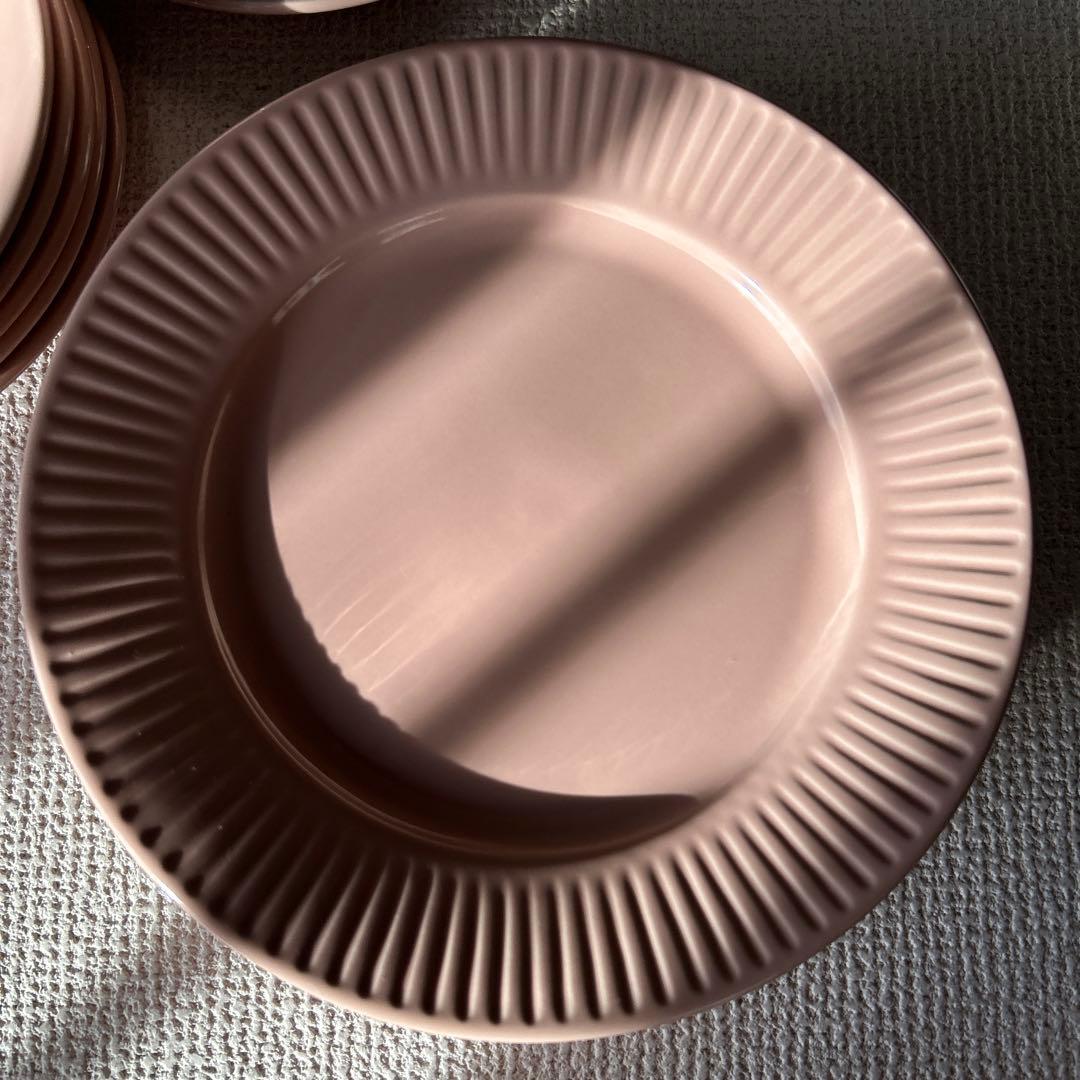 サーモンピンク陶器プレートセット　5客揃い　未使用