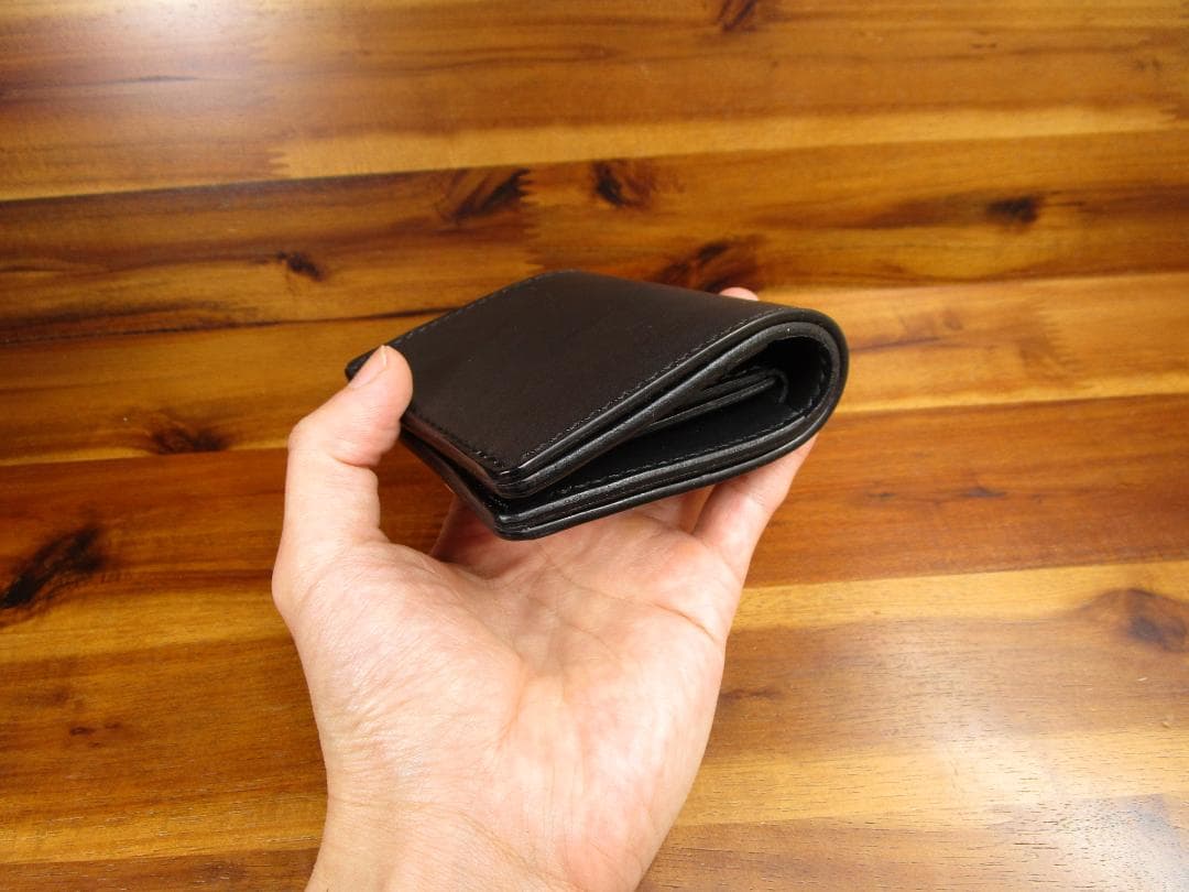 コンパクト財布 イタリアンレザー 黒 二つ折り 日本製 ミニ財布 ミニマル