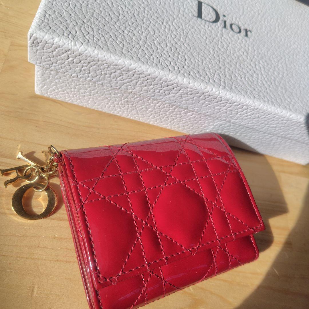 Dior 赤 エナメルレザー 三つ折り財布
