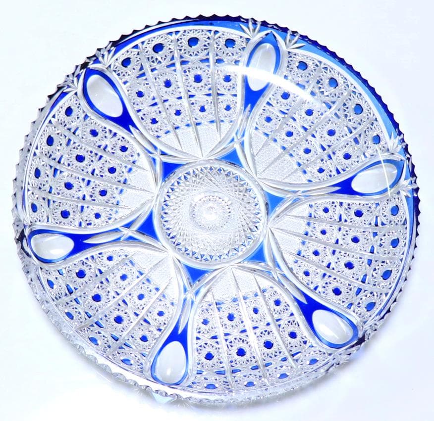 オールド・バカラ 青色装飾 2kg33.5cm プレート 特大皿 アンティーク