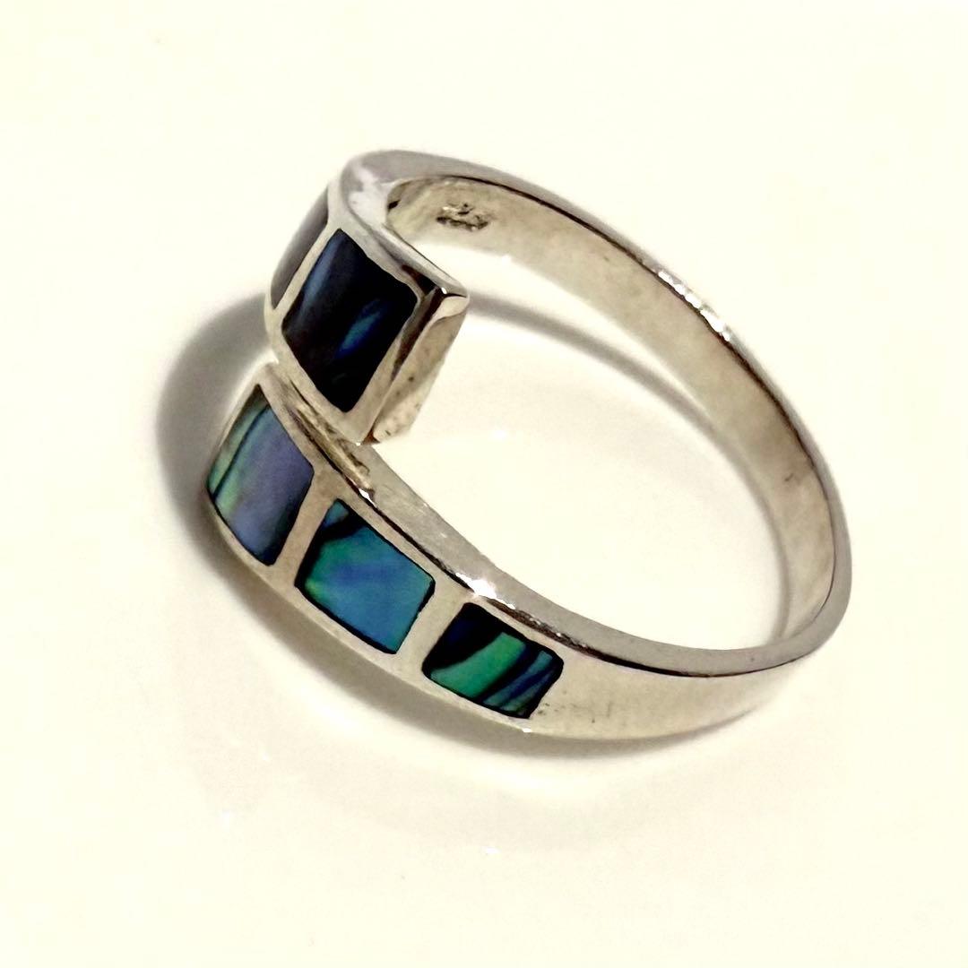 ハワイアンデザイン　ハンドメイド　アバロンシェル　925リング　フリーサイズ