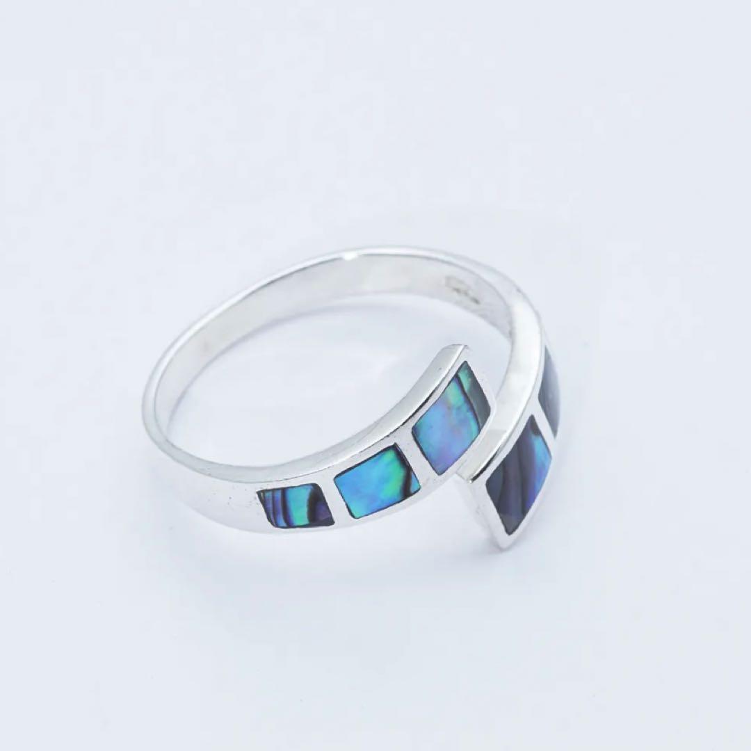 ハワイアンデザイン　ハンドメイド　アバロンシェル　925リング　フリーサイズ