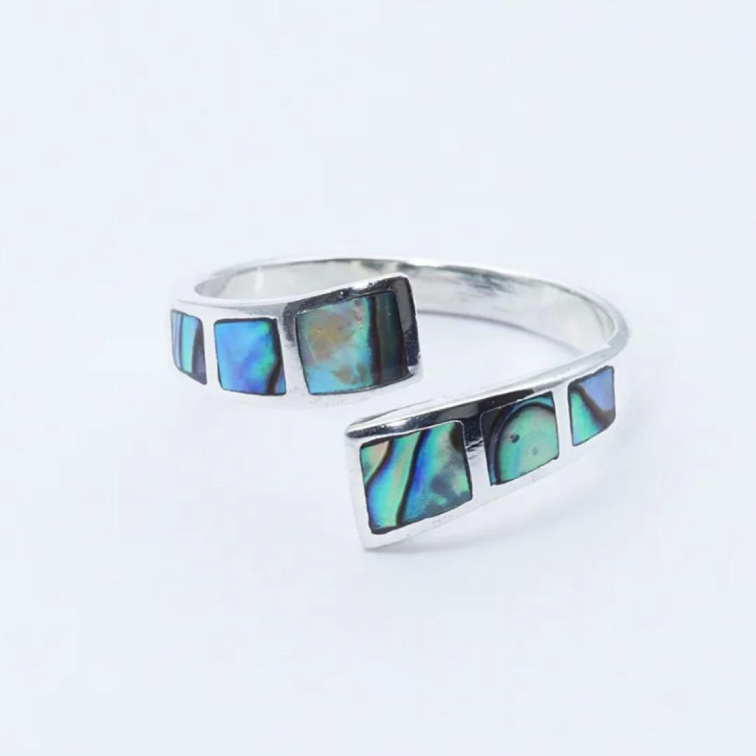 ハワイアンデザイン　ハンドメイド　アバロンシェル　925リング　フリーサイズ