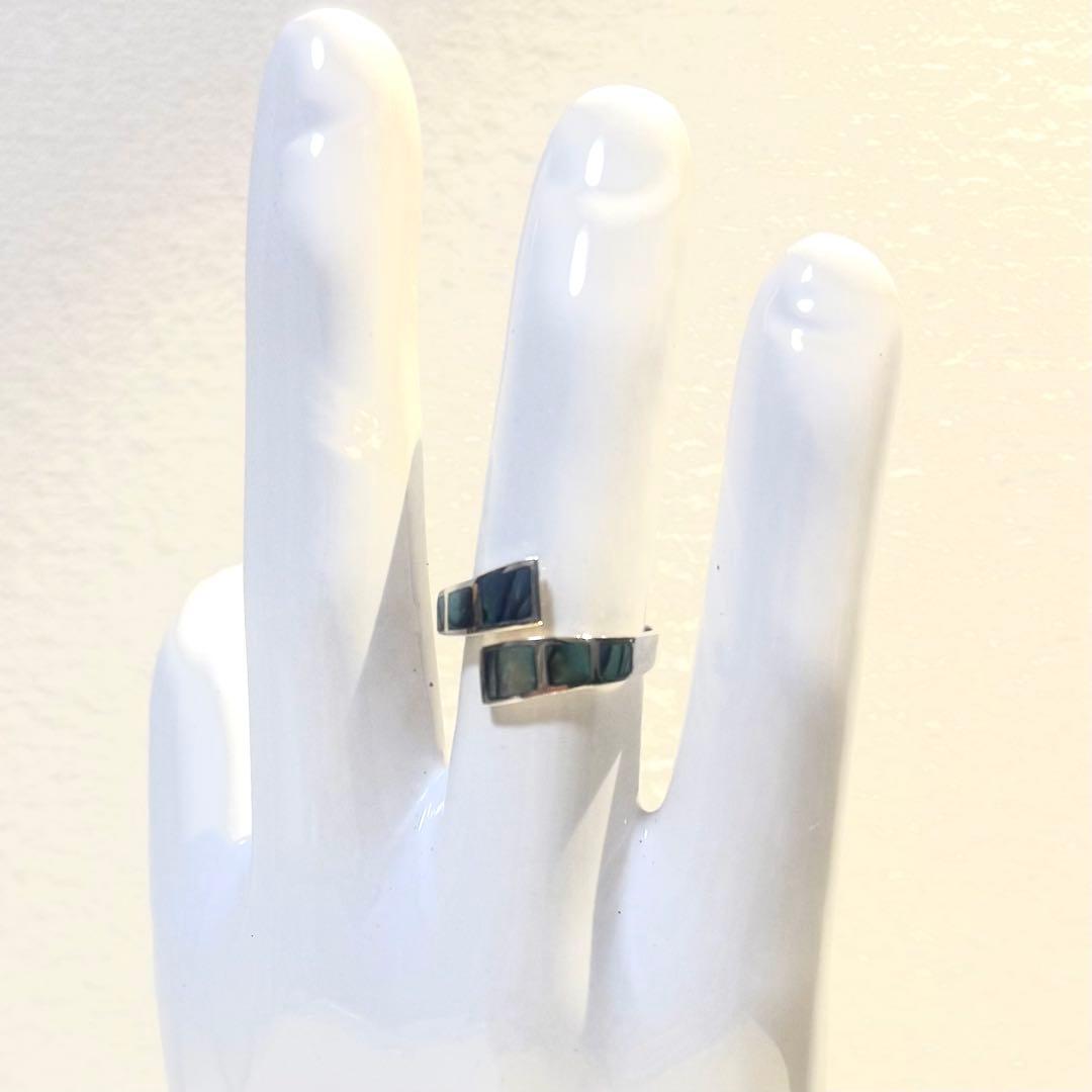 ハワイアンデザイン　ハンドメイド　アバロンシェル　925リング　フリーサイズ