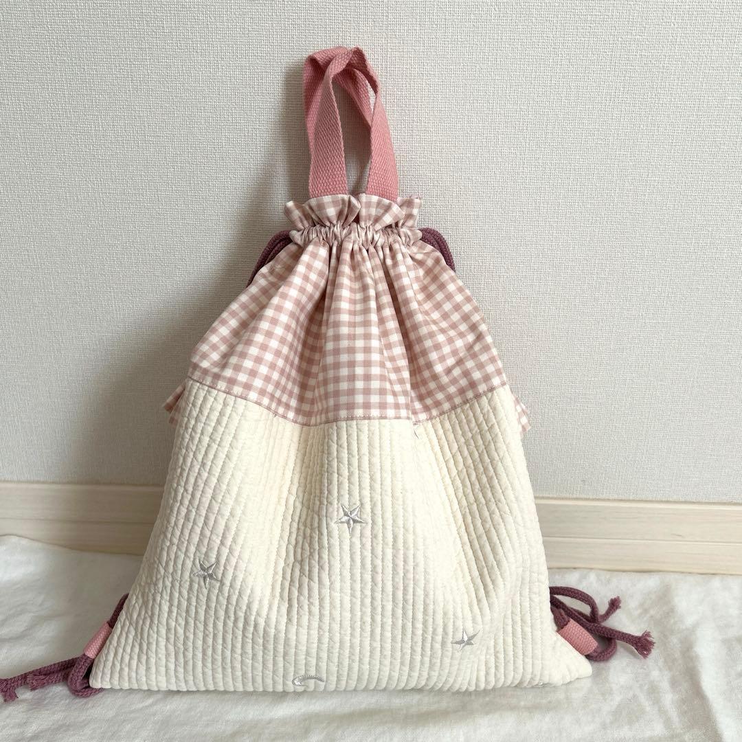 入園入学3点セット　【月と星ヌビ×くすみピンク】　女の子　レッスンバッグ