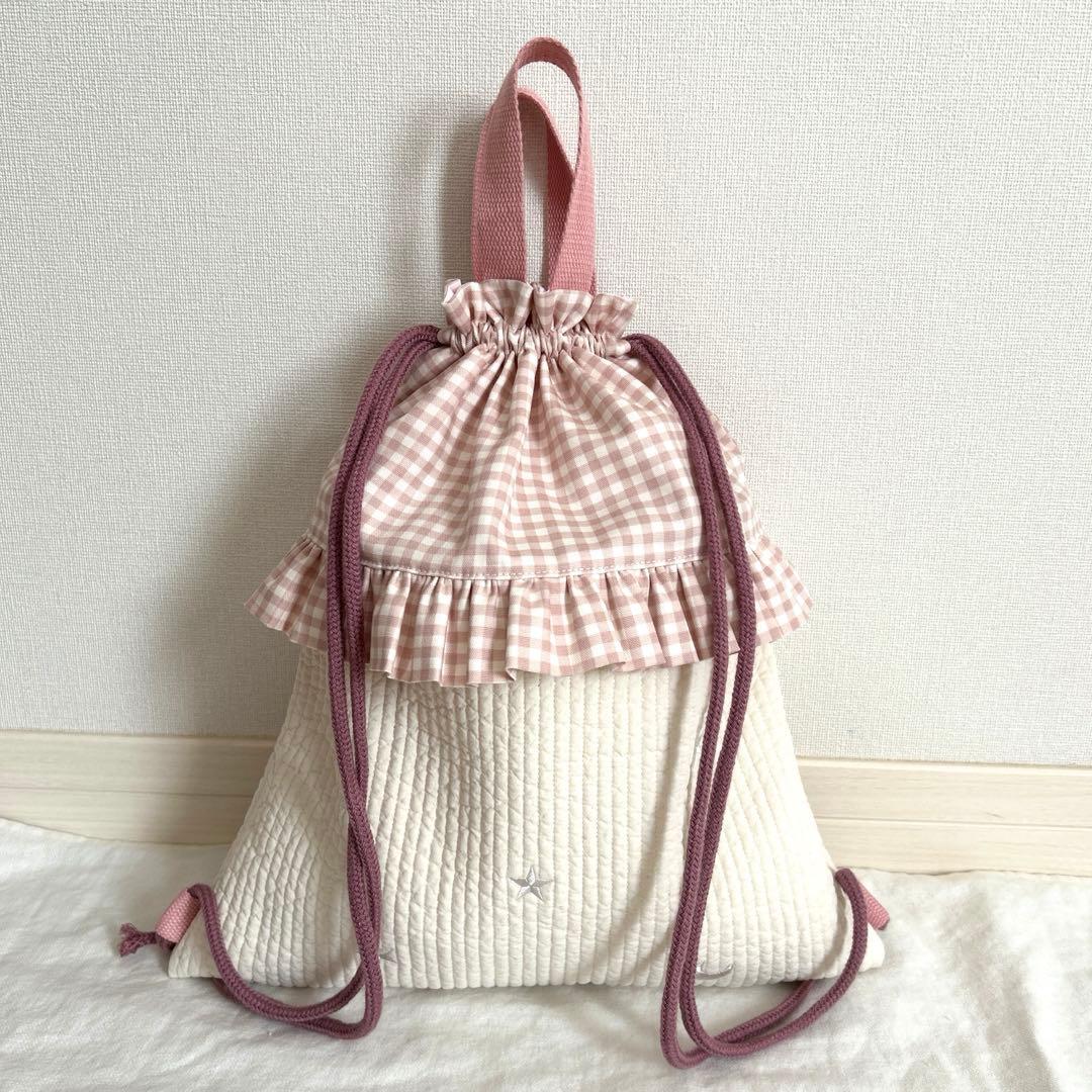 入園入学3点セット　【月と星ヌビ×くすみピンク】　女の子　レッスンバッグ