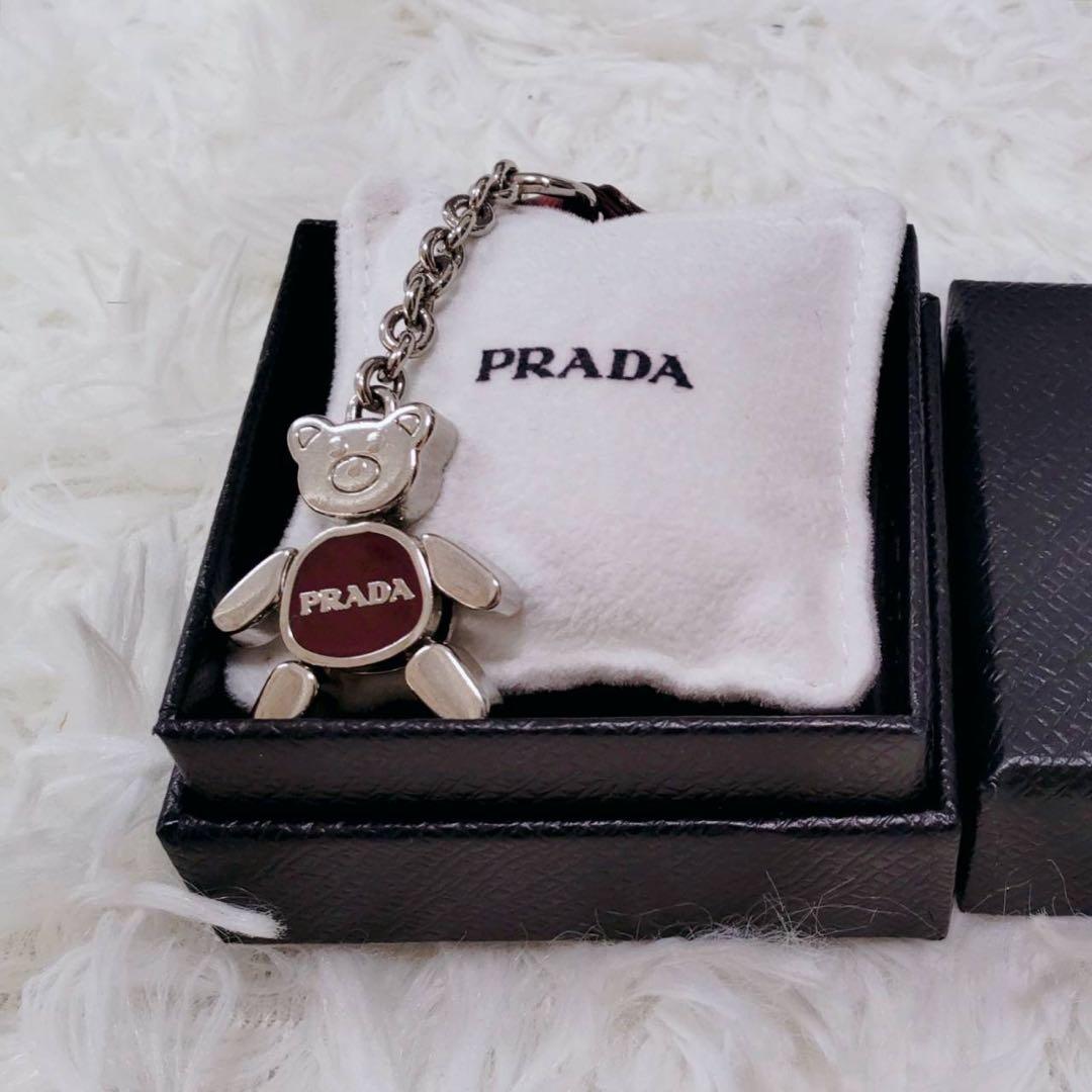 【希少美品】PRADAプラダ クマ キーホルダーストラップ 黒/赤