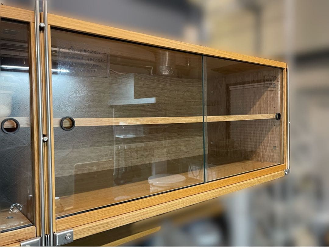 スチール・ステンレスユニットシェルフ用・ボックス・ガラス引き戸・オーク材