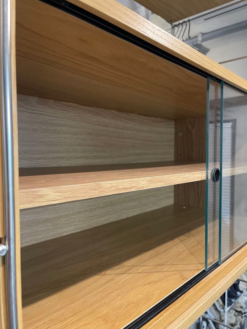 スチール・ステンレスユニットシェルフ用・ボックス・ガラス引き戸・オーク材