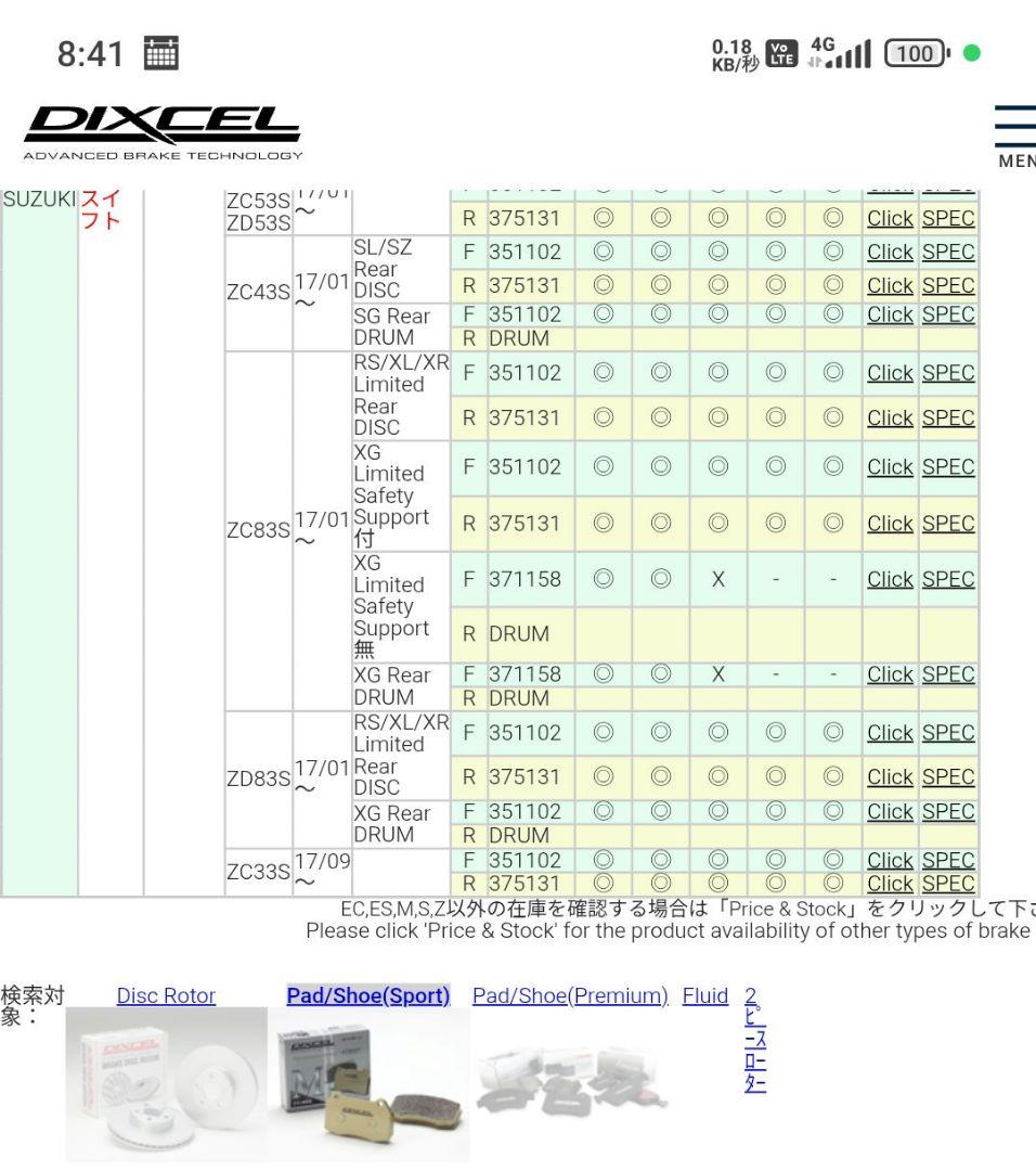 DIXCEL EXTRA Speed ES ブレーキパッド スイフト　zc33s