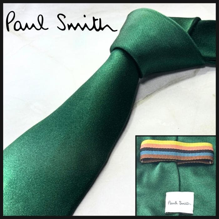 ☆即発 ポールスミス ネクタイ グリーン ソリッドタイ 無地 裏花柄 シルク