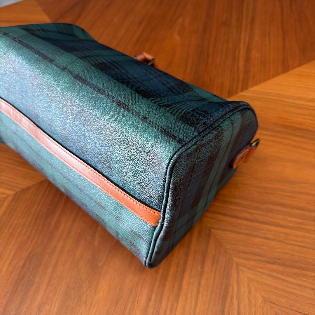 ポロラルフローレン PVCレザータグ付き ミニボストンバッグ チェック グリーン