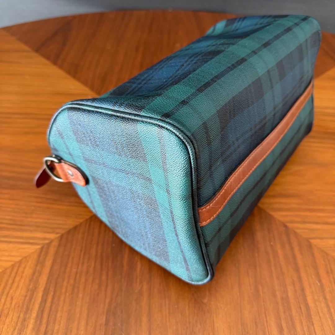 ポロラルフローレン PVCレザータグ付き ミニボストンバッグ チェック グリーン