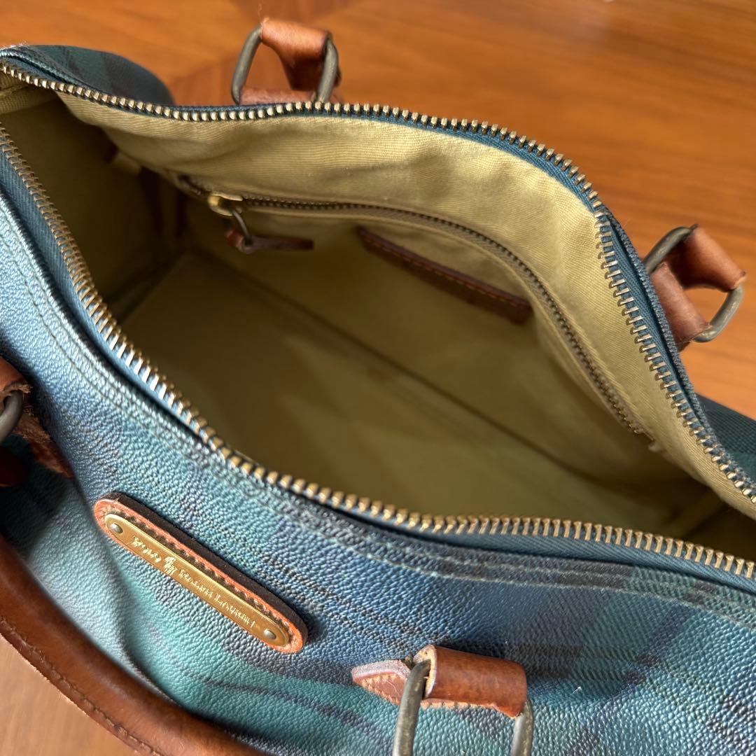 ポロラルフローレン PVCレザータグ付き ミニボストンバッグ チェック グリーン