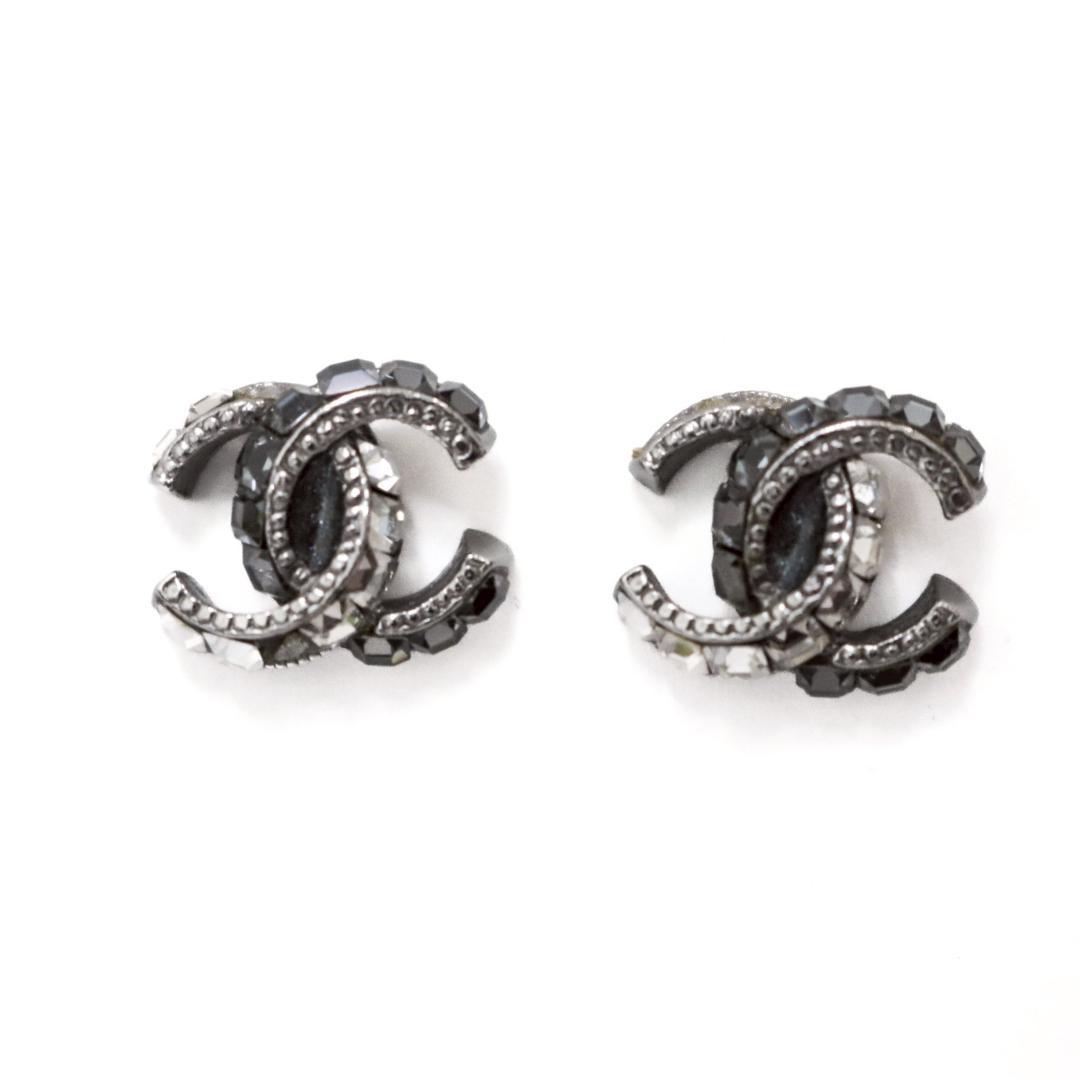 CHANEL シャネル ピアス 14P ココマーク シルバー×ブラック　 903