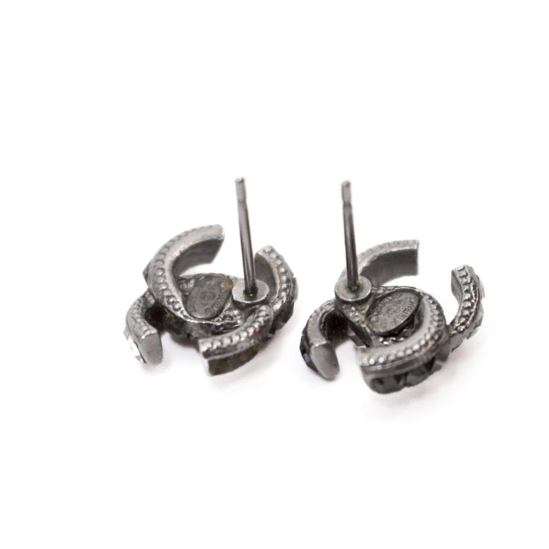 CHANEL シャネル ピアス 14P ココマーク シルバー×ブラック　 903