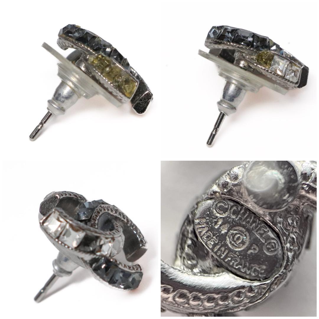 CHANEL シャネル ピアス 14P ココマーク シルバー×ブラック　 903