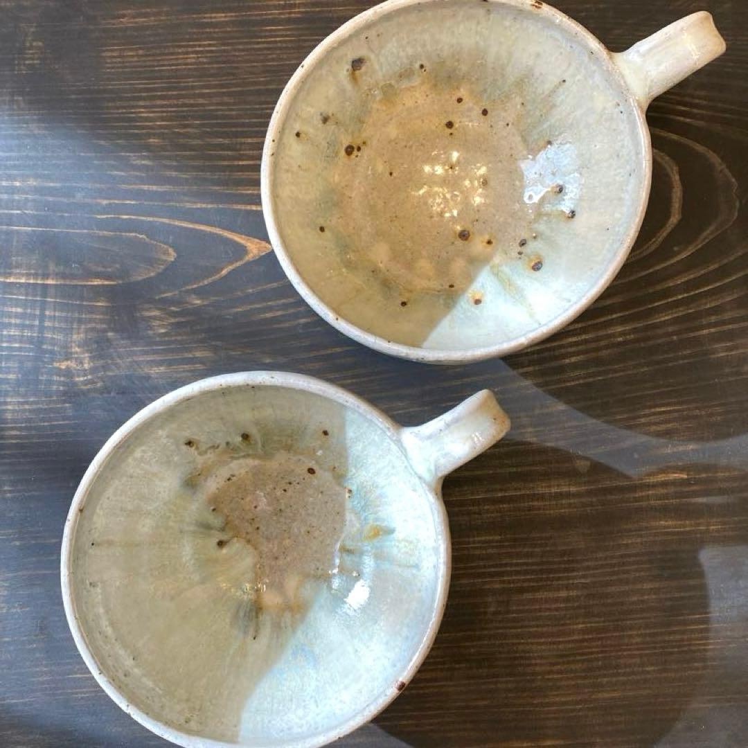 中村哲雄　薄灰　取っ手付きスープカップ 2個セット　作家もの