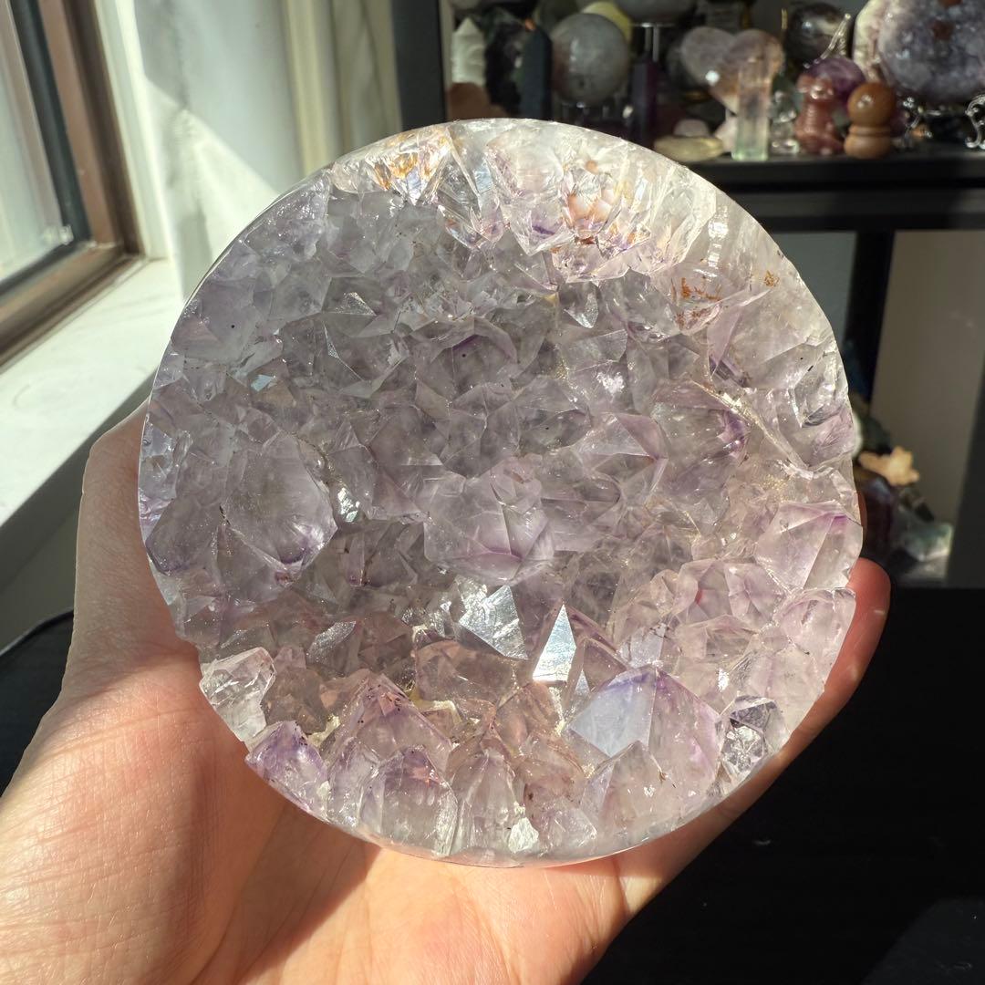 天然石タイチンルチルクォーツ共生アメジストの笑い口　置物　NO.100911