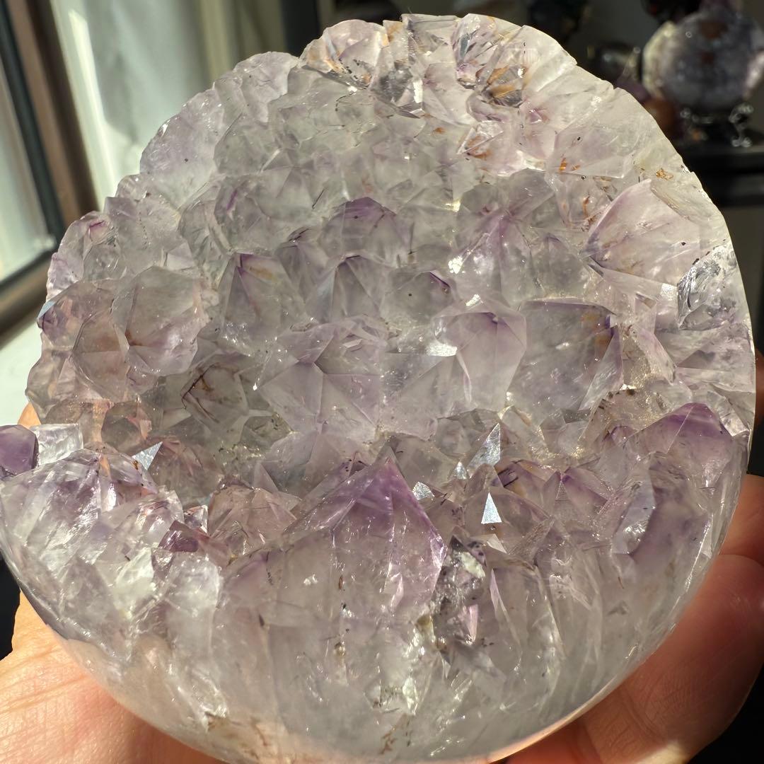 天然石タイチンルチルクォーツ共生アメジストの笑い口　置物　NO.100911