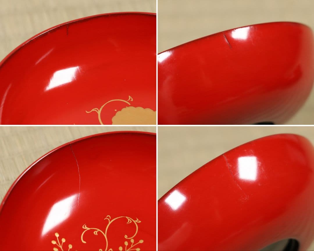 木製漆器 桐唐草蒔絵 朱塗銘々木皿 十九客 11.8cm 木箱 金蒔絵 MA12