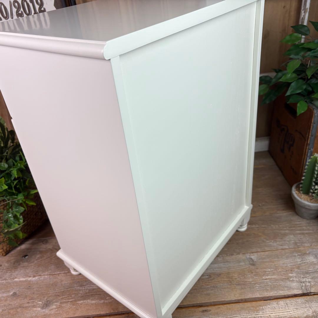 訳あり品【130】フレンチカントリー調ホワイトチェスト四段五つ引き木製タンス収納