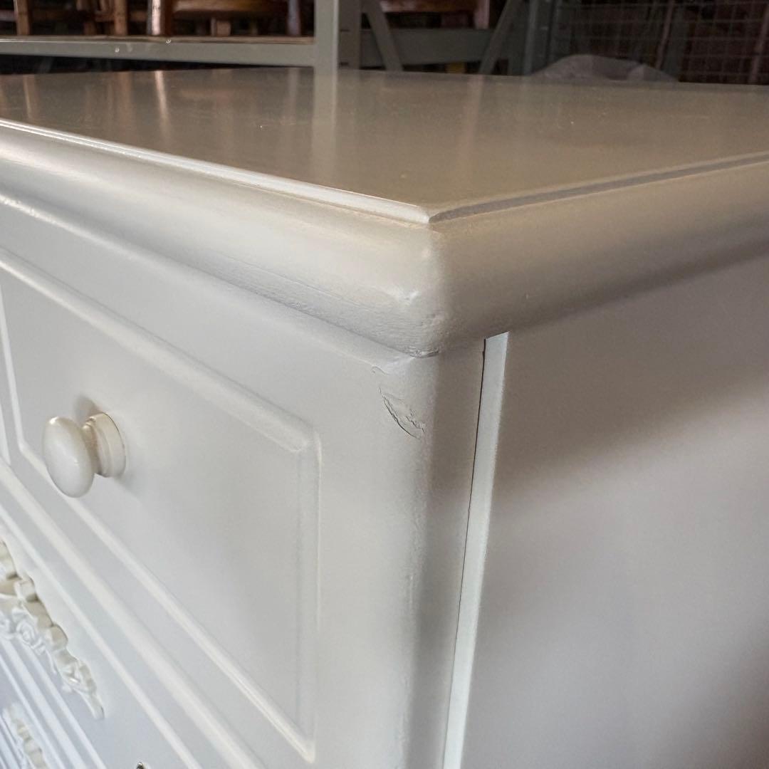 訳あり品【130】フレンチカントリー調ホワイトチェスト四段五つ引き木製タンス収納