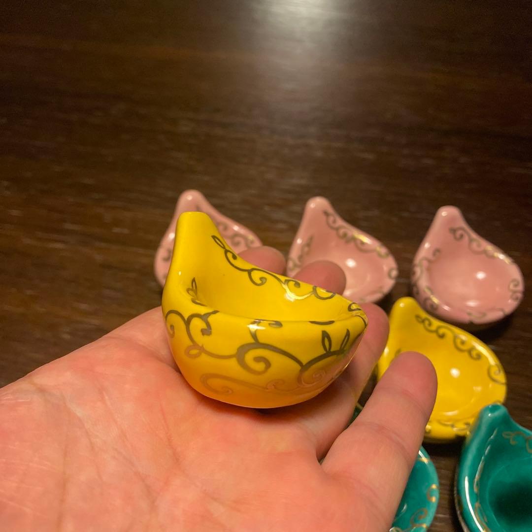 珍味入れ京焼　金唐草柄ちぎりもち緑交趾　黄交趾　ピンク3色　2セット 6個