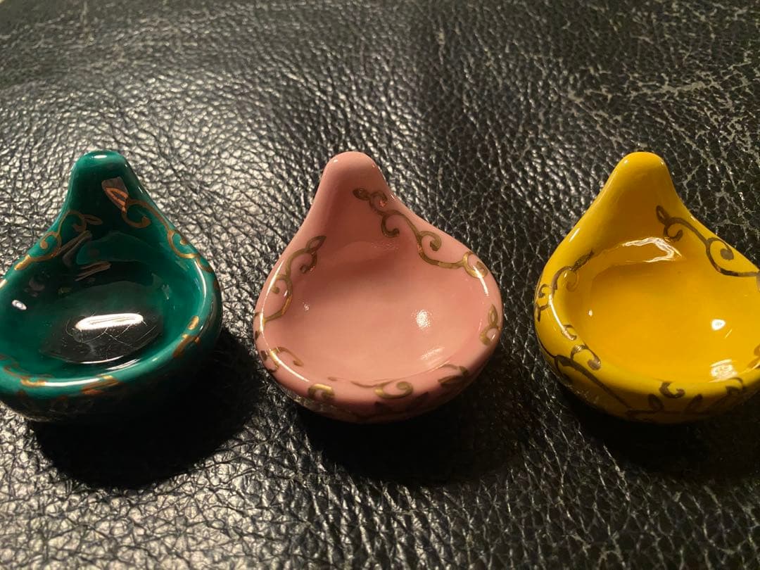 珍味入れ京焼　金唐草柄ちぎりもち緑交趾　黄交趾　ピンク3色　2セット 6個