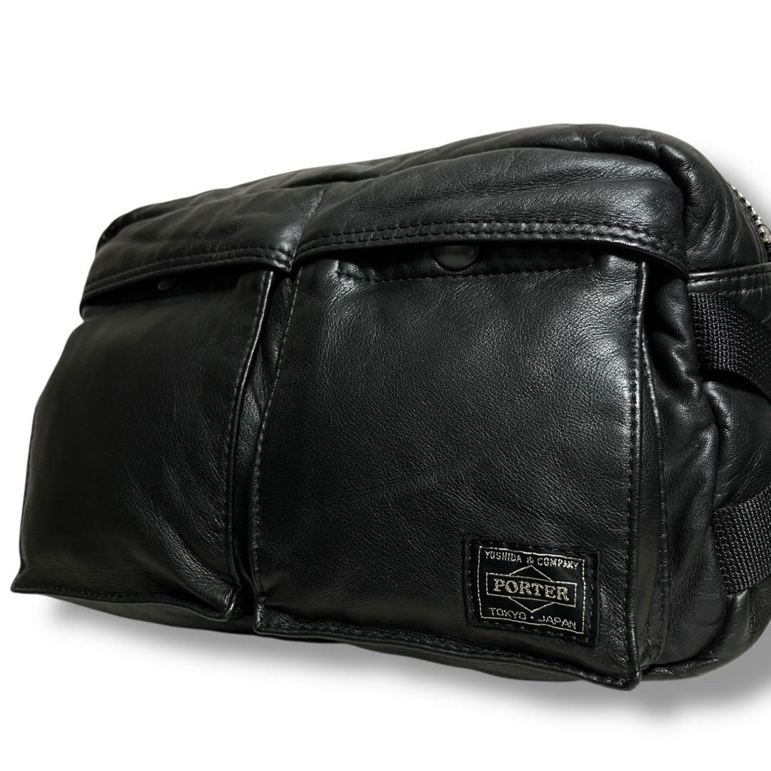 希少品　PORTER　ポーター　吉田カバン　ブラック　本革　タンカー　レザー